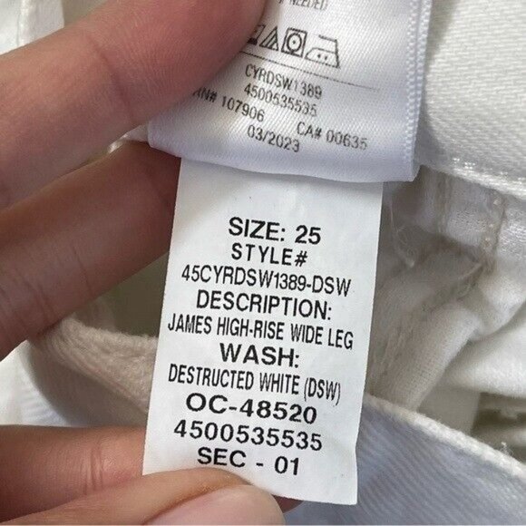 Hudson James High Rise Jeans Wide Leg Distressed White Size 25 - Picture 4 of 5